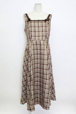 画像: m petit by misako / リボンチェックジャンパースカート L ブラウン T-26-03-15-031-LO-OP-SA-ZT