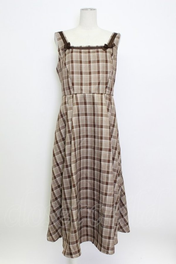 画像1: m petit by misako / リボンチェックジャンパースカート L ブラウン T-26-03-15-031-LO-OP-SA-ZT (1)