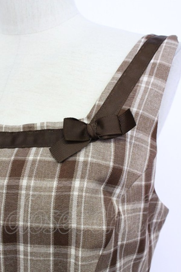 画像3: m petit by misako / リボンチェックジャンパースカート L ブラウン T-26-03-15-031-LO-OP-SA-ZT (3)
