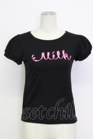 画像: MILK / リボンロゴTシャツ  ブラック×ピンク T-26-03-15-006-ML-TS-SA-ZT