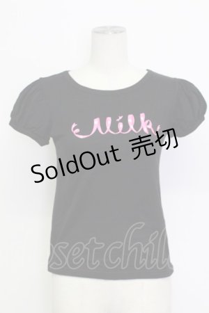 画像: MILK / リボンロゴTシャツ  ブラック×ピンク T-26-03-15-006-ML-TS-SA-ZT