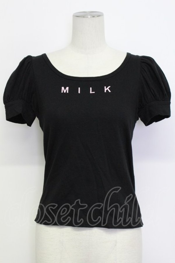 画像1: MILK / ロゴ刺繍半袖カットソー  ブラック T-26-03-15-007-ML-TO-SA-ZT (1)
