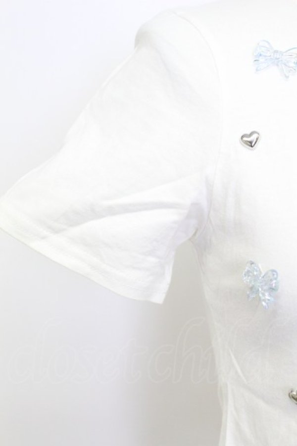 画像5: Ank Rouge / ハート&リボンビジュー半袖カットソー  白ＸシルバーＸサックス T-26-03-15-001-CA-TO-SA-ZT (5)