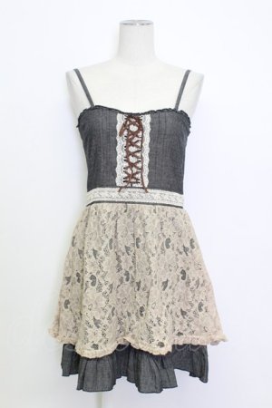 画像: axes femme / 編み上げレース&レース切替キャミチュニック  グレーＸアイボリー T-26-03-15-016-AX-OP-SA-ZT542