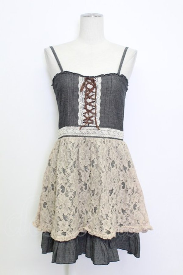 画像1: axes femme / 編み上げレース&レース切替キャミチュニック  グレーＸアイボリー T-26-03-15-016-AX-OP-SA-ZT (1)