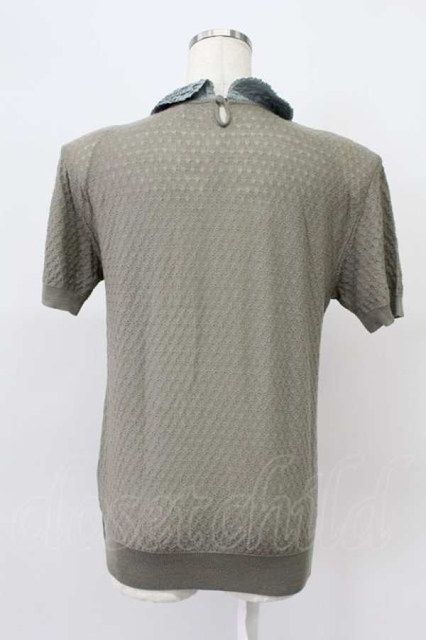 画像2: KANEKO ISAO / ピコフリル使い襟付き半袖ニット  チャコールグレー T-26-03-16-016-EL-TO-OW-ZT (2)