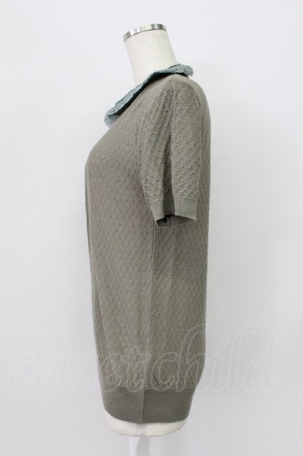 画像3: KANEKO ISAO / ピコフリル使い襟付き半袖ニット  チャコールグレー T-26-03-16-016-EL-TO-OW-ZT (3)