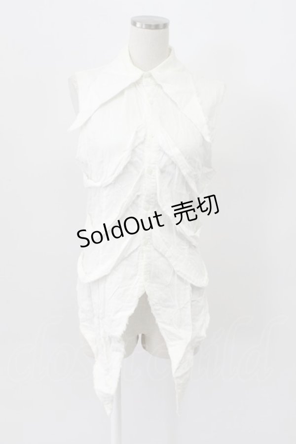 画像1: BPN FOR MEN / 肋骨風ノースリーブガーゼシャツ M ホワイト T-26-03-16-003-GO-BL-SA-ZT (1)