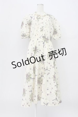 画像: KANEKO ISAO / すみれブーケ柄ワンピース  アイボリー T-26-03-16-022-EL-OP-OW-ZT