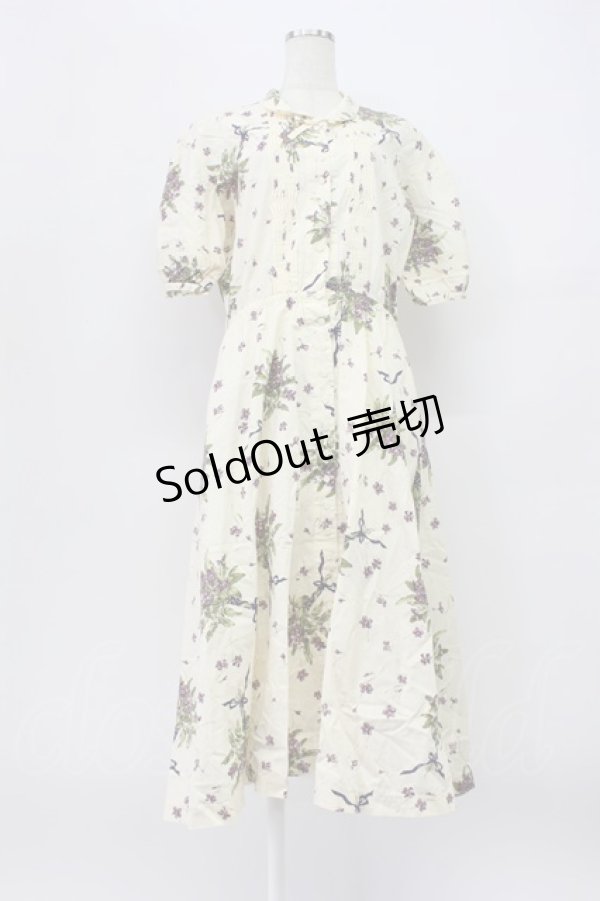 画像1: KANEKO ISAO / すみれブーケ柄ワンピース  アイボリー T-26-03-16-022-EL-OP-OW-ZT (1)