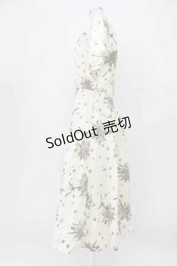 画像5: KANEKO ISAO / すみれブーケ柄ワンピース  アイボリー T-26-03-16-022-EL-OP-OW-ZT (5)