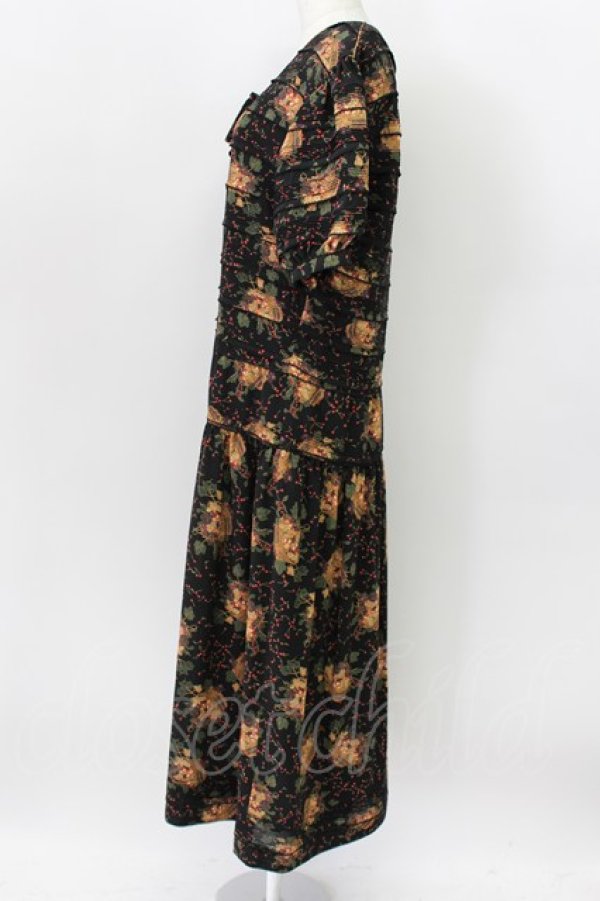 画像3: KANEKO ISAO / フルーツかご柄たくし上げワンピース  クロ T-26-03-16-034-EL-OP-OW-ZT (3)