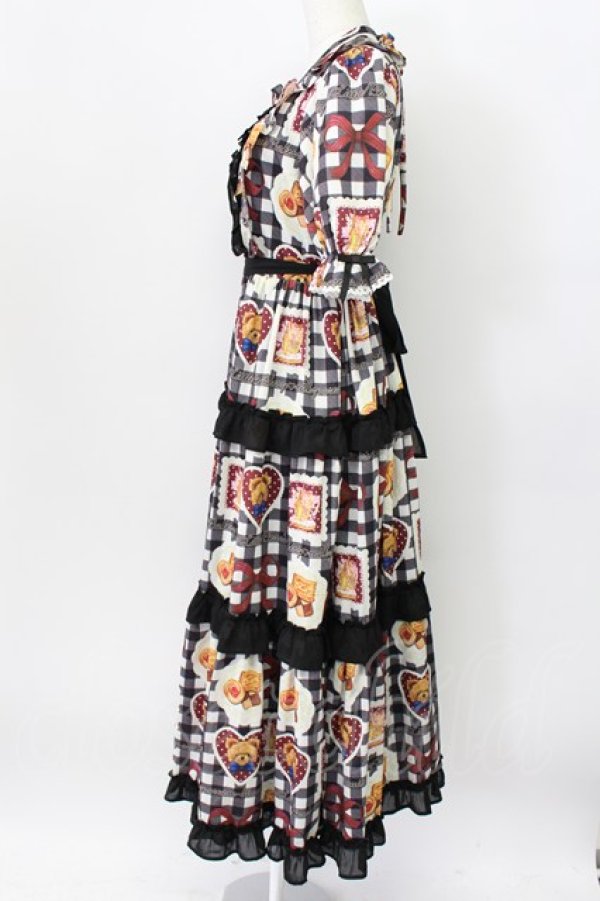 画像3: axes femme kawaii / ベアズベーカリー柄ロングワンピース M ブラック T-26-03-16-036-AX-OP-SA-ZT (3)