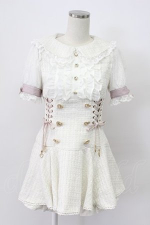 画像: LIZ LISA / 半袖メッセージリボンツイードセットアップ  白Ｘピンク T-26-03-16-010-LO-OP-SA-ZT