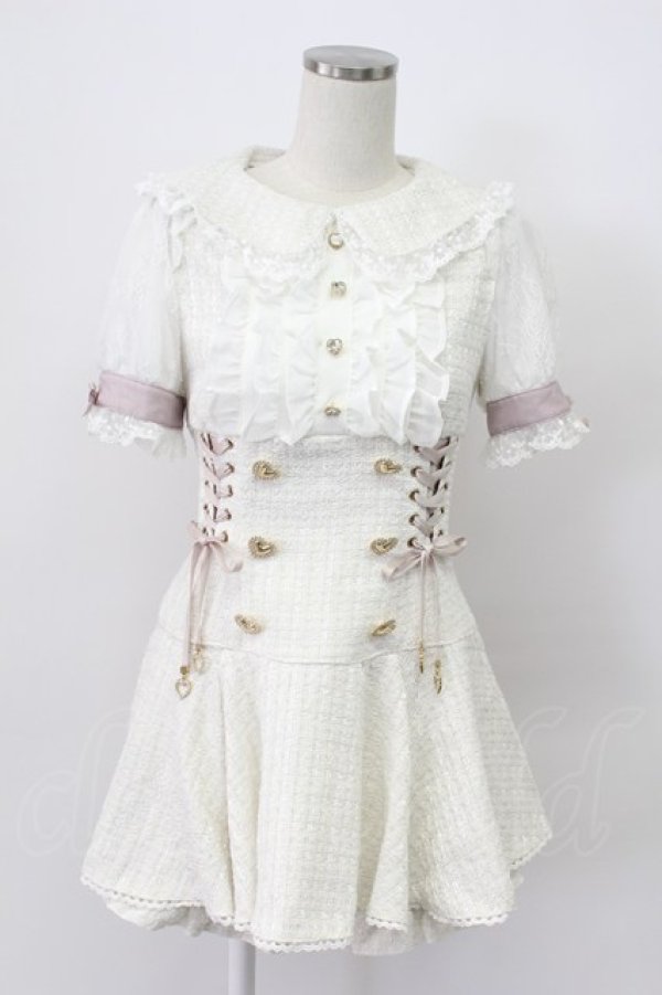 画像1: LIZ LISA / 半袖メッセージリボンツイードセットアップ  白Ｘピンク T-26-03-16-010-LO-OP-SA-ZT (1)