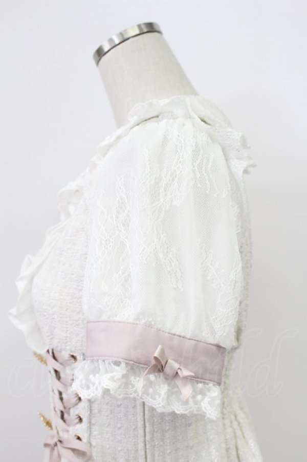 画像4: LIZ LISA / 半袖メッセージリボンツイードセットアップ  白Ｘピンク T-26-03-16-010-LO-OP-SA-ZT (4)