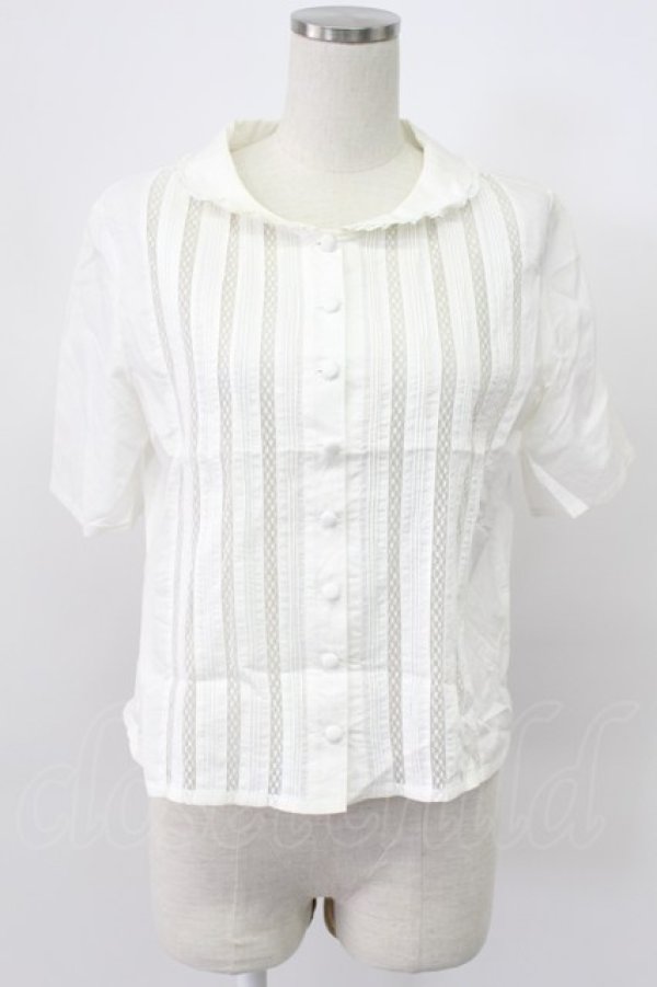 画像1: KANEKO ISAO / レース切り替えピンタックブラウス  シロ T-26-03-16-002-EL-BL-OW-ZT (1)