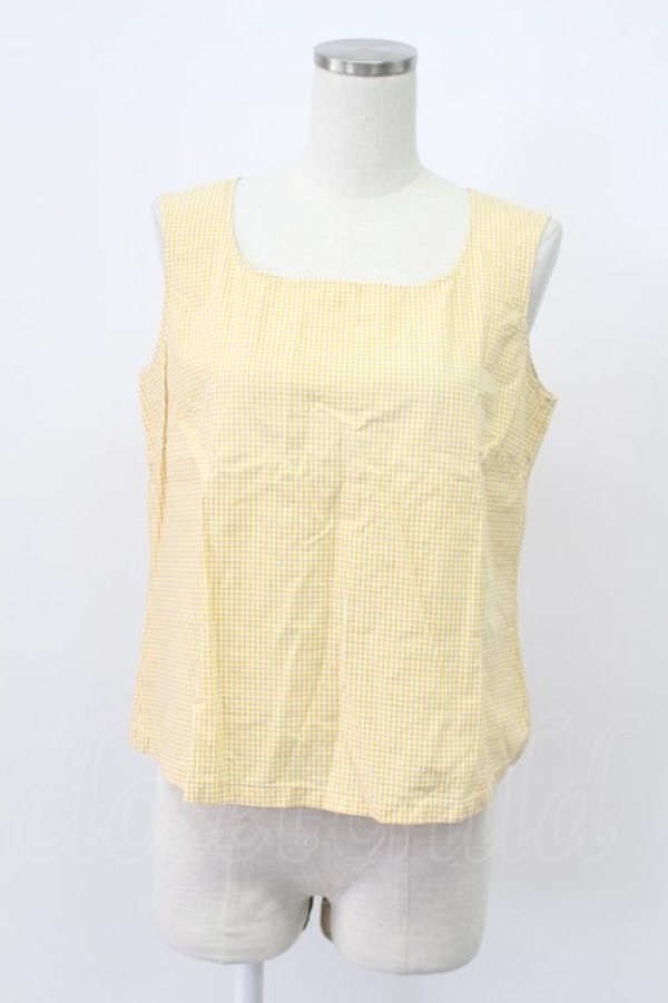 画像1: INGEBORG / ギンガム後ろボタンノースリーブブラウス  イエロー T-26-03-16-011-LO-BL-SA-ZT (1)