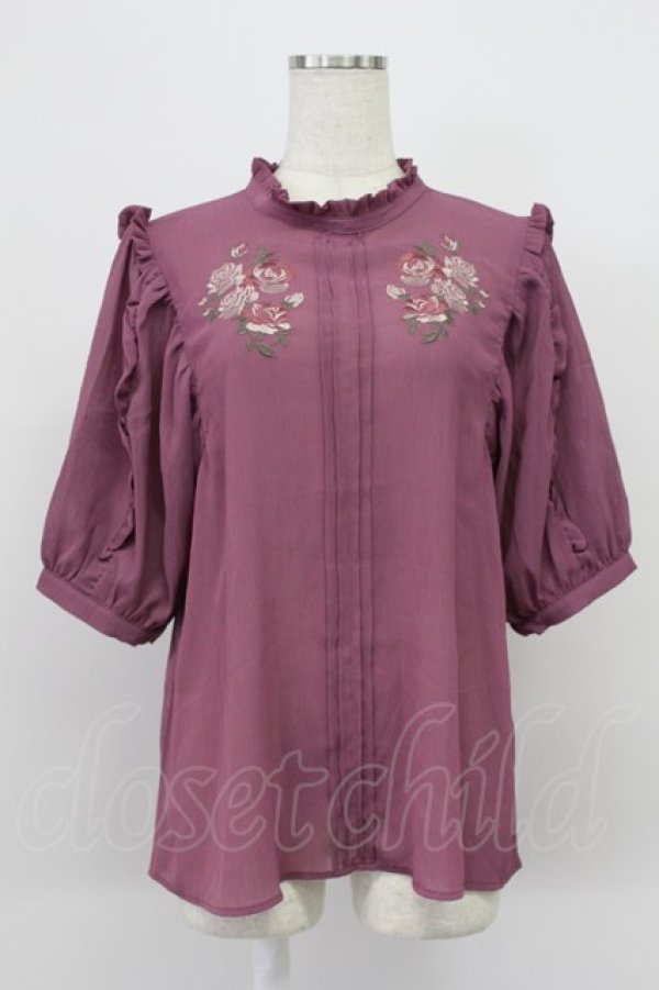 画像1: axes femme / ローズ刺繍プチフリルブラウス M 濃ピンク T-26-03-16-013-AX-BL-SA-ZT (1)