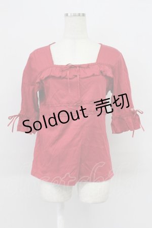 画像: PINK HOUSE / スクウェアネックフリルTシャツ L レッド T-26-03-16-014-LO-TS-SA-ZT