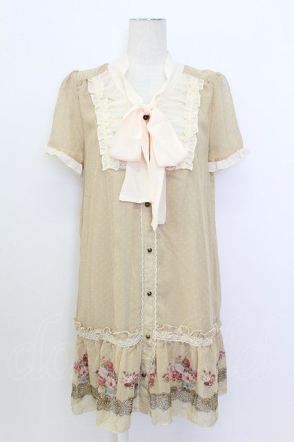 画像1: axes femme / お花ボーダードット柄チュニック M ベージュ T-26-03-17-023-AX-OP-SA-ZT (1)