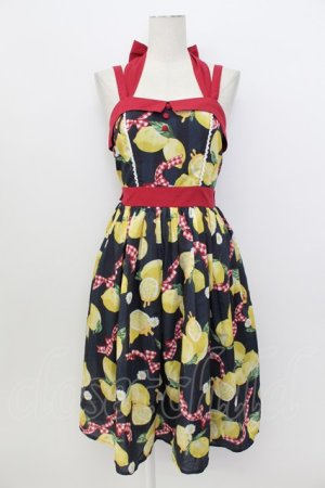 画像: axes femme kawaii / ストライプレモン柄ジャンスカ  黒Ｘ赤Ｘ白Ｘ黄色 T-26-03-17-026-AX-OP-SA-ZT