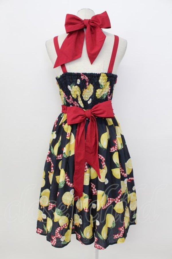 画像2: axes femme kawaii / ストライプレモン柄ジャンスカ  黒Ｘ赤Ｘ白Ｘ黄色 T-26-03-17-026-AX-OP-SA-ZT (2)