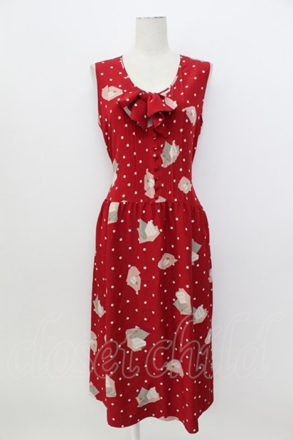 画像1: PINK HOUSE / ドット&包装紙プリントノースリーブワンピース  赤Ｘ白 T-26-03-17-027-LO-OP-SA-ZT (1)