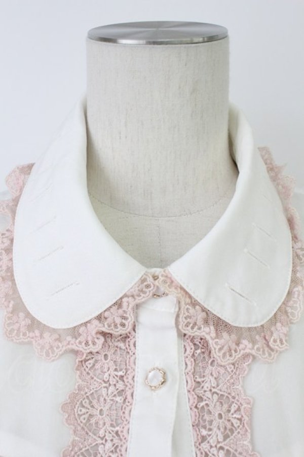 画像5: axes femme POETIQUE / はしごリボン襟半袖ブラウス  アイボリーＸピンク T-26-03-17-003-AX-BL-SA-ZT (5)