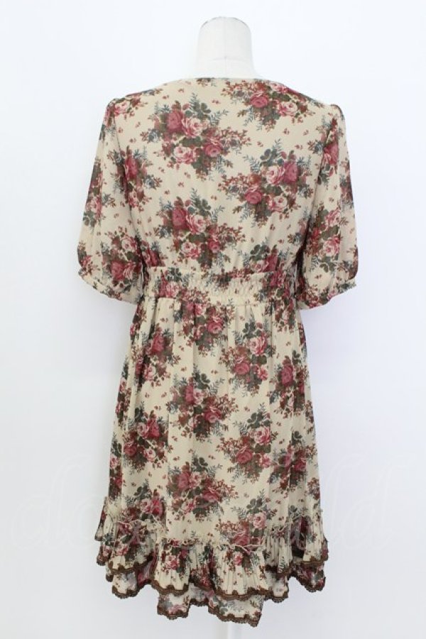 画像2: axes femme / 薔薇ブーケプリントウエストベルトデザインワンピース  ベージュ T-26-03-17-029-AX-OP-SA-ZT (2)