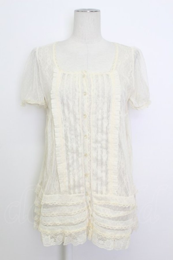 画像1: axes femme / 総レース半袖ブラウス M キナリ T-26-03-17-007-AX-BL-SA-ZT (1)