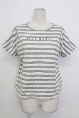 画像: PINK HOUSE / ロゴボーダー半袖カットソー  グレーＸ白 T-26-03-17-009-LO-TO-SA-ZT