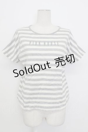 画像: PINK HOUSE / ロゴボーダー半袖カットソー  グレーＸ白 T-26-03-17-009-LO-TO-SA-ZT650