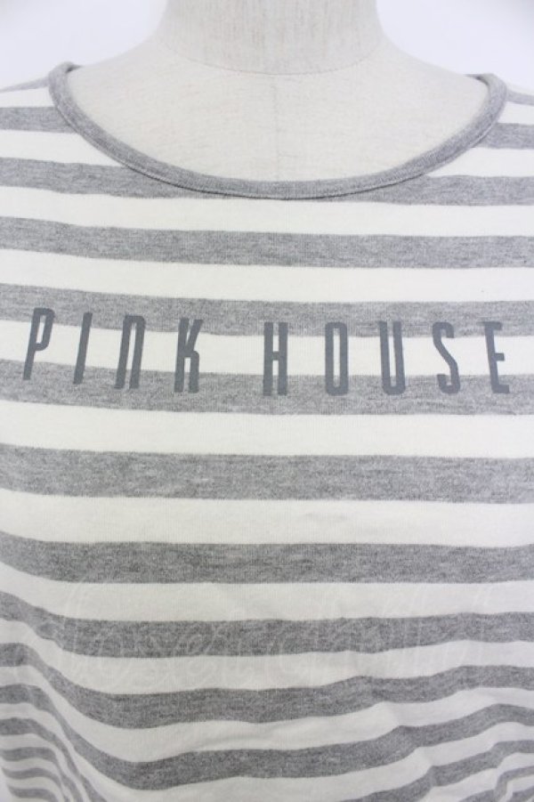 画像4: PINK HOUSE / ロゴボーダー半袖カットソー  グレーＸ白 T-26-03-17-009-LO-TO-SA-ZT (4)