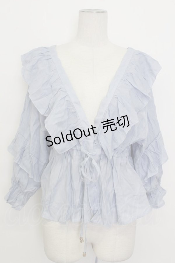 画像1: axes femme / ボリュームフリルカーデ M サックス T-26-03-17-012-AX-TO-SA-ZT (1)