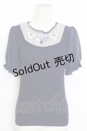 画像: axes femme POETIQUE / ブーケリボン刺繍リブプルオーバー M ブルー T-26-03-17-014-AX-TO-SA-ZT