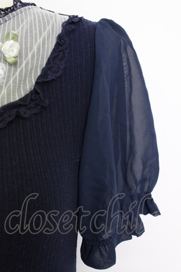 画像3: axes femme POETIQUE / ブーケリボン刺繍リブプルオーバー M ブルー T-26-03-17-014-AX-TO-SA-ZT (3)