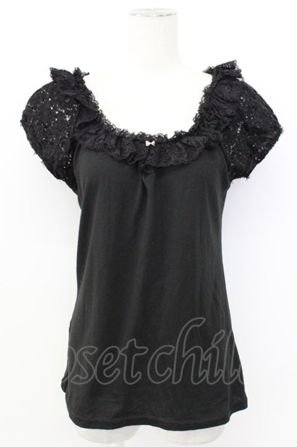 画像1: MR corset / レース切り替えカットソー  黒 T-26-03-17-017-PU-TO-SA-ZT (1)