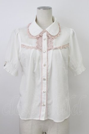 画像: axes femme POETIQUE / はしごリボン襟半袖ブラウス  アイボリーＸピンク T-26-03-17-003-AX-BL-SA-ZT