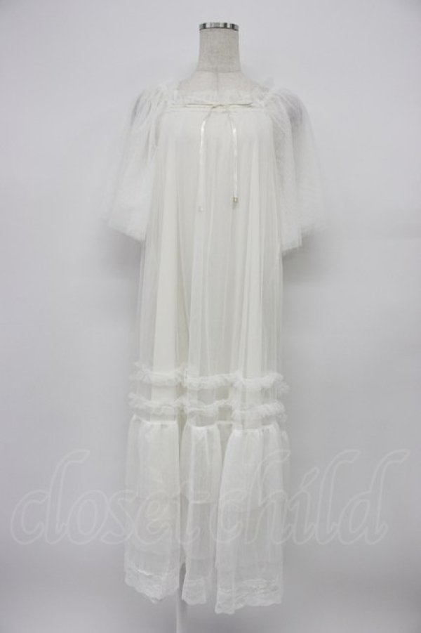 画像1: axes femme / フレアスリーブチュールワンピース  ホワイト T-26-03-21-030-AX-OP-SA-ZT (1)