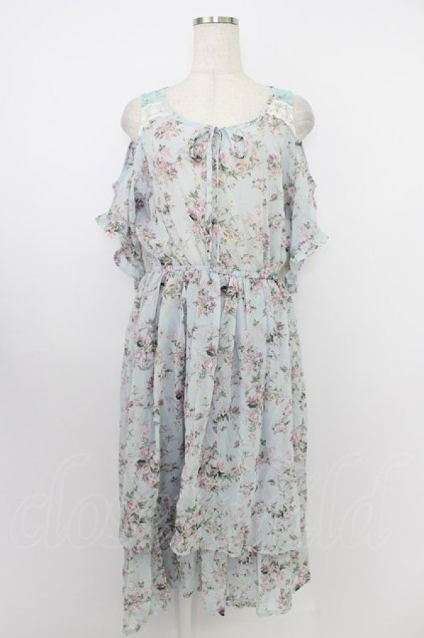 画像1: axes femme / 花柄肩あきワンピース M サックス T-26-03-21-031-AX-OP-SA-ZT (1)