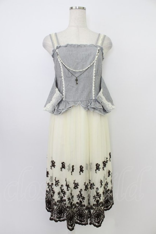 画像1: axes femme / 異素材組み合わせワンピース M グレー×アイボリー T-26-03-21-033-AX-OP-SA-ZT (1)