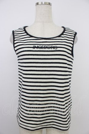 画像: INGEBORG / パイル地ボーダーロゴタンクトップ  ブラック T-26-03-21-004-LO-TO-SA-ZT