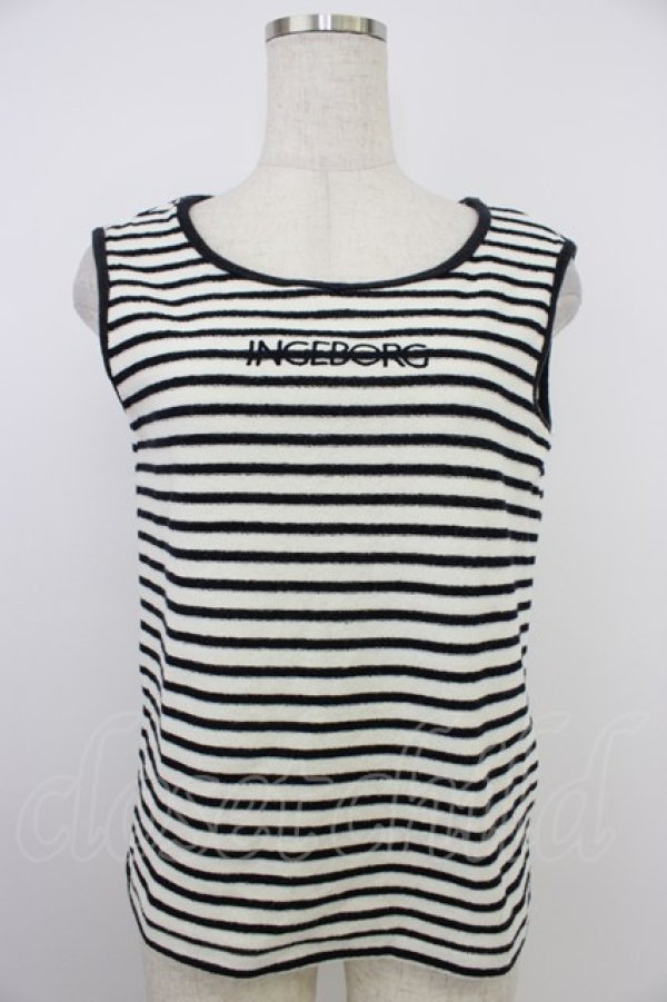 画像1: INGEBORG / パイル地ボーダーロゴタンクトップ  ブラック T-26-03-21-004-LO-TO-SA-ZT (1)