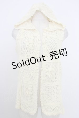 画像: PINK HOUSE / カメリアモチーフパッチワークニットフードベスト  アイボリー T-26-03-21-005-LO-TO-SA-ZT