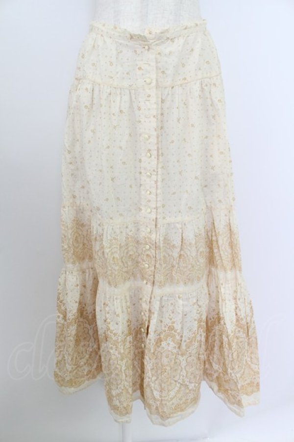 画像1: PINK HOUSE / 小花&レース柄前開きスカート  ベージュ T-26-03-21-044-LO-SK-SA-ZT (1)