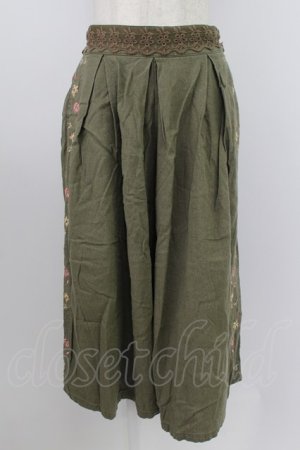 画像: axes femme / 華刺繍リネンガウチョパンツ M オリーブ T-26-03-21-045-AX-PA-SA-ZT