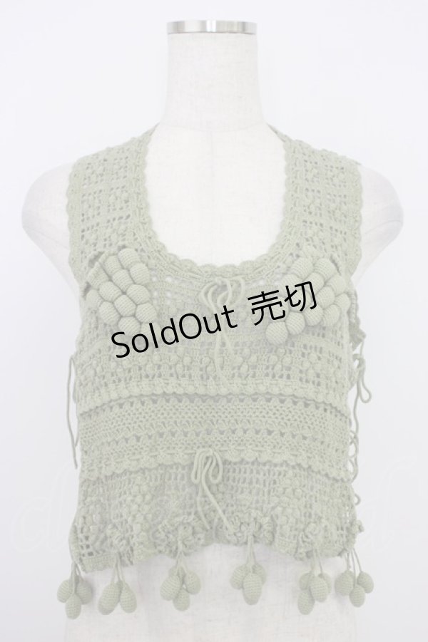 画像1: PINK HOUSE / ぶどうモチーフノースリーブニットトップス  グリーン T-26-03-21-007-LO-TO-SA-ZT (1)