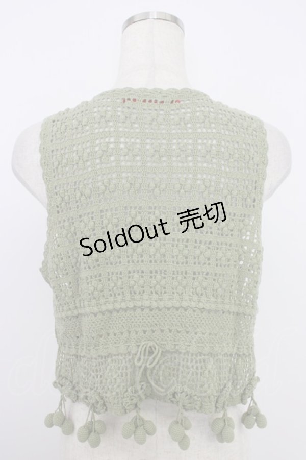 画像2: PINK HOUSE / ぶどうモチーフノースリーブニットトップス  グリーン T-26-03-21-007-LO-TO-SA-ZT (2)