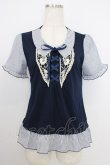 画像1: axes femme / フロント編み上げ半袖トップス  ネイビー T-26-03-21-015-AX-TO-SA-ZT (1)